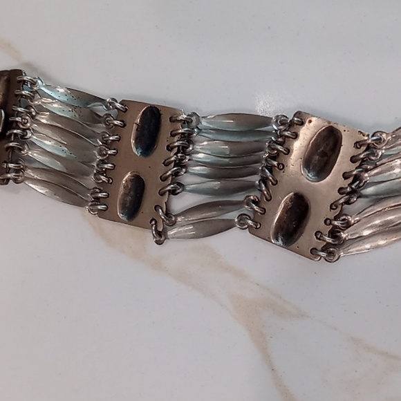 Vtg Mexico Silver Panel Link Belt Aztec Style 30\